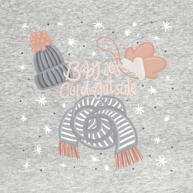 Baby it's cold outside Lettering Cosy Knitwear Cute Winter Digital Illustration by AlmightyClaire